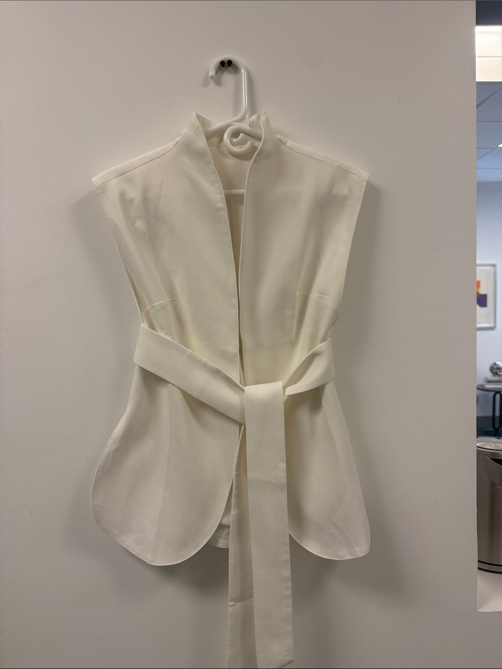 Commense Cream Sleeveless Belted Vest